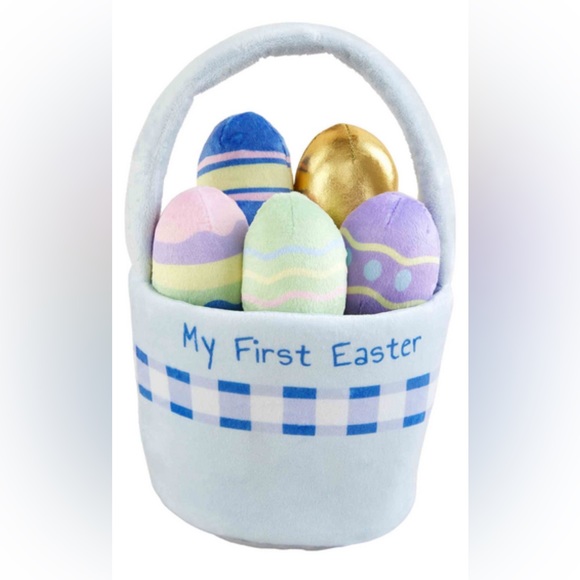 EUC Mud Pie Blue Gingham My First Easter Basket w/ Plush Egg - Picture 1 of 1
